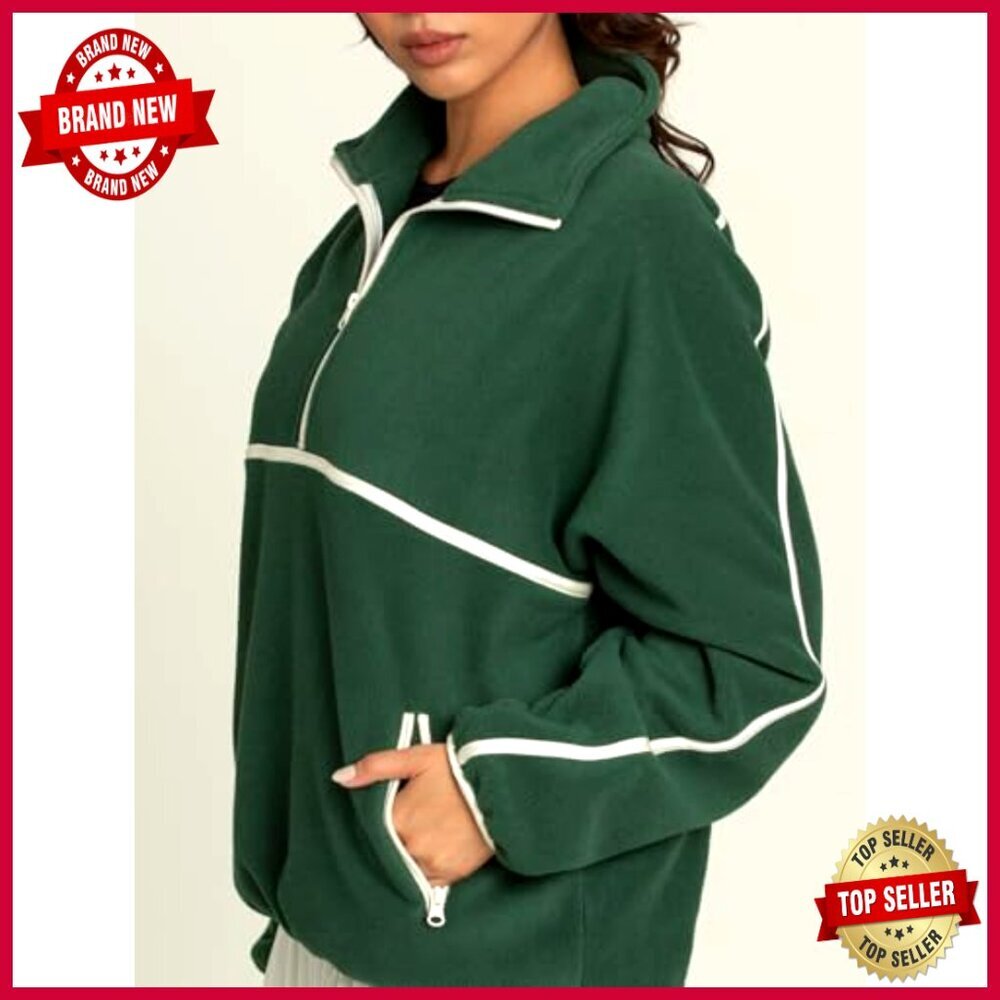 Oversized Half Zip Sherpa Fleece Pullover with Pockets - Picture 2 of 6